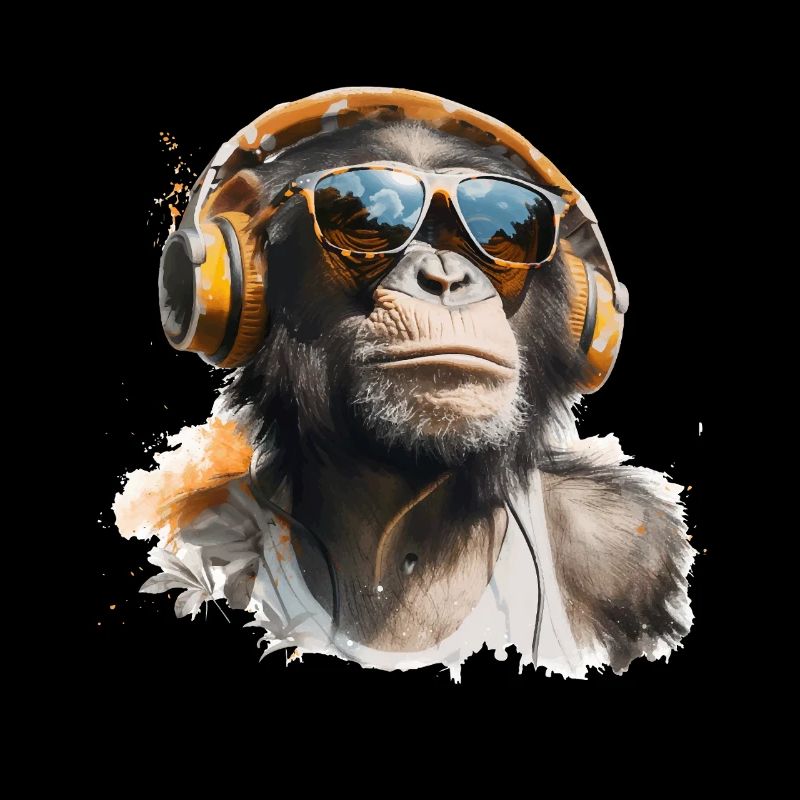 Singe cool avec des écouteurs et des lunettes de soleil