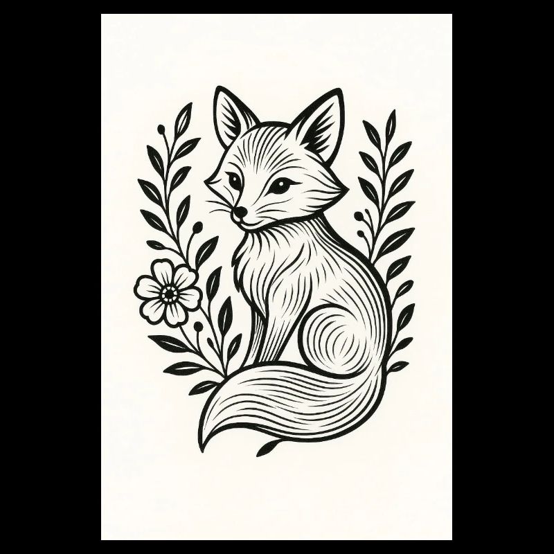 Fuchs im Blumenkranz Lineart