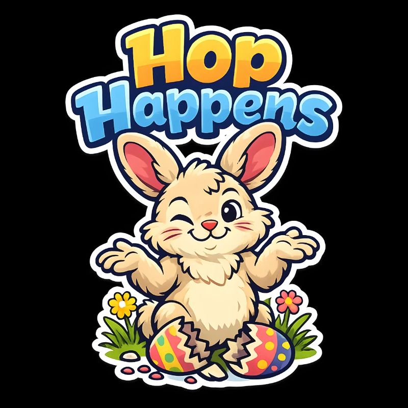 Cute Easter bunny with colorful egg and lettering