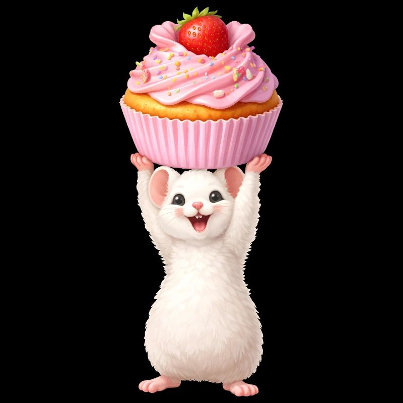 Cute Mouse with Strawberry Cupcake