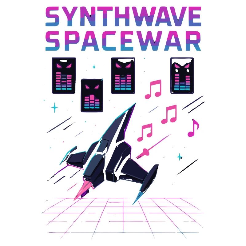 SYNTHWAVE SPACEWAR Retro Neon 80er Jahre Raumschiff