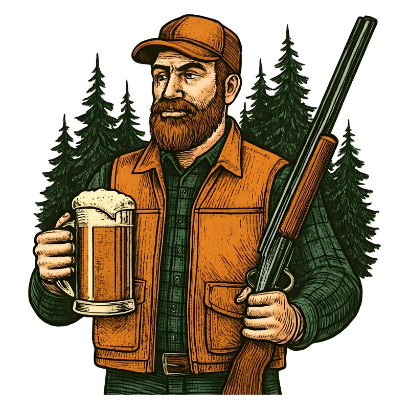 Waldjäger mit Bier und Gewehr