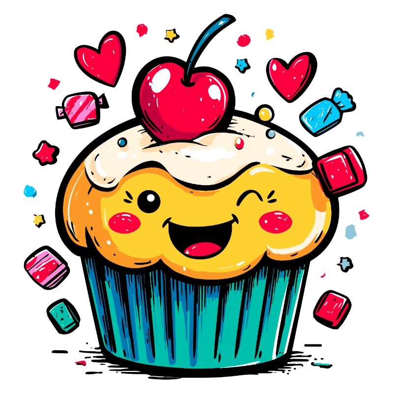 Kawaii Cupcake mit Kirschgesicht