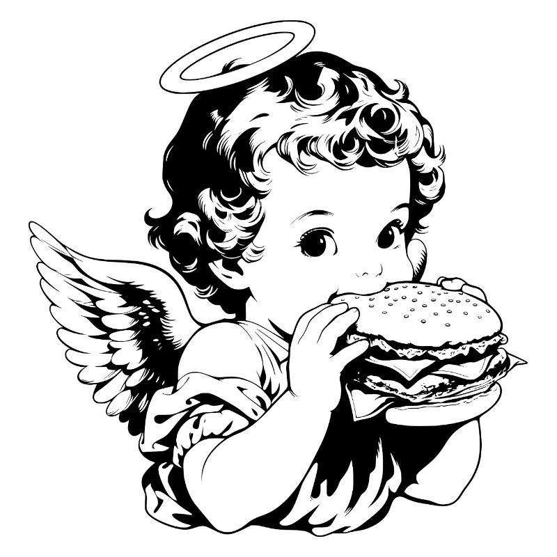 Burger Engel – Cherub eats hamburger vintage