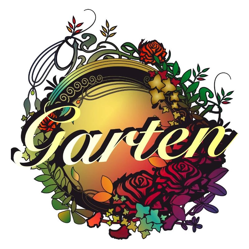 bunter Garten in Jugendstil Glasfenster Optik