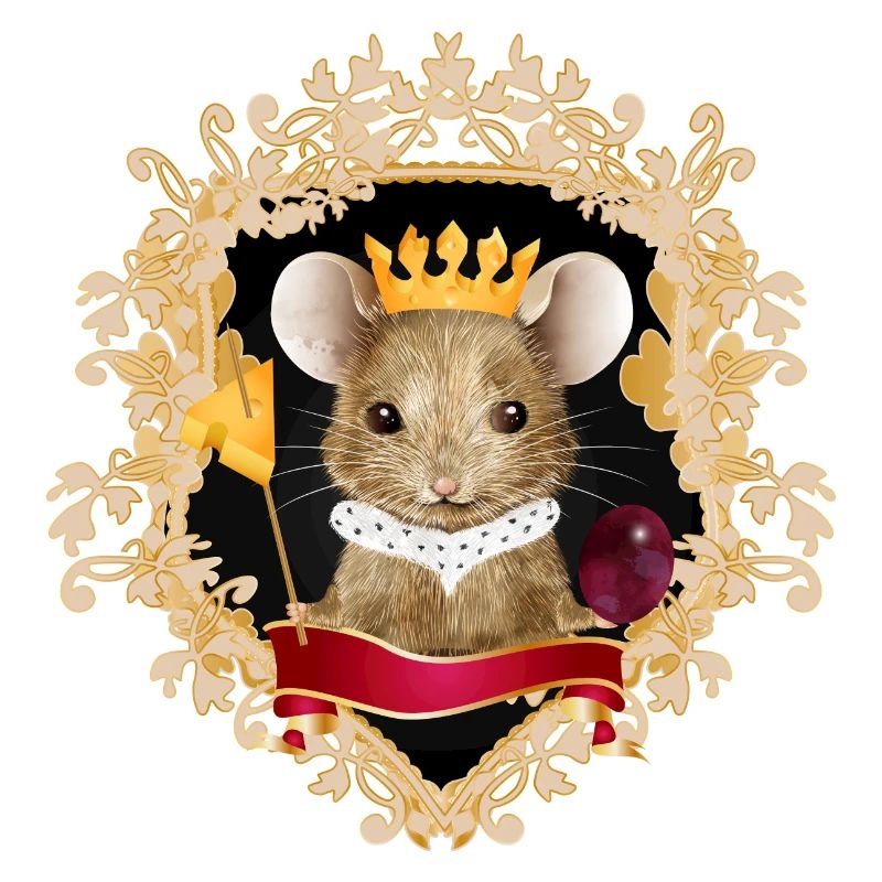 Mouse with cheese crown in royal frame