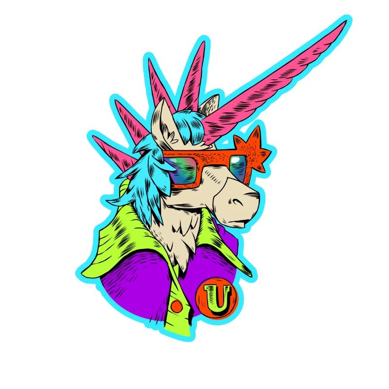 Neon-Einhorn Retro-Rocker