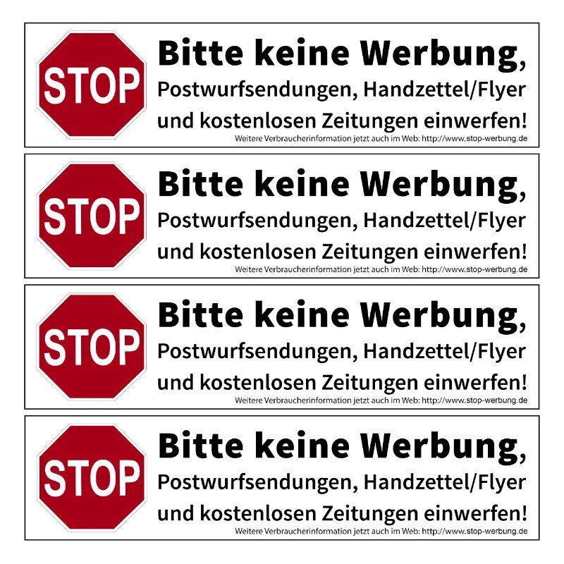 4 x Stop Bitte keine Werbung Sticker