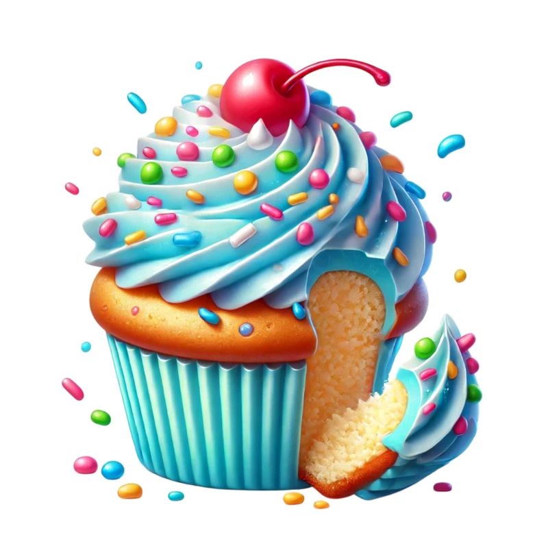 Blauer Cupcake mit bunten Streuseln