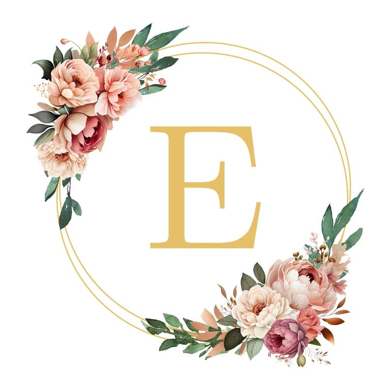 E Monogram, Flower Wreath, Personalizable