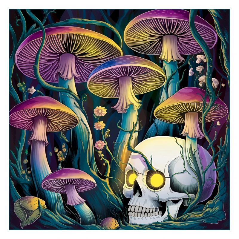 Neon Gothic Pilz Schädel Illustration