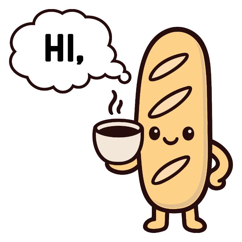 Warmes Maskottchen Kaffee-Baguette