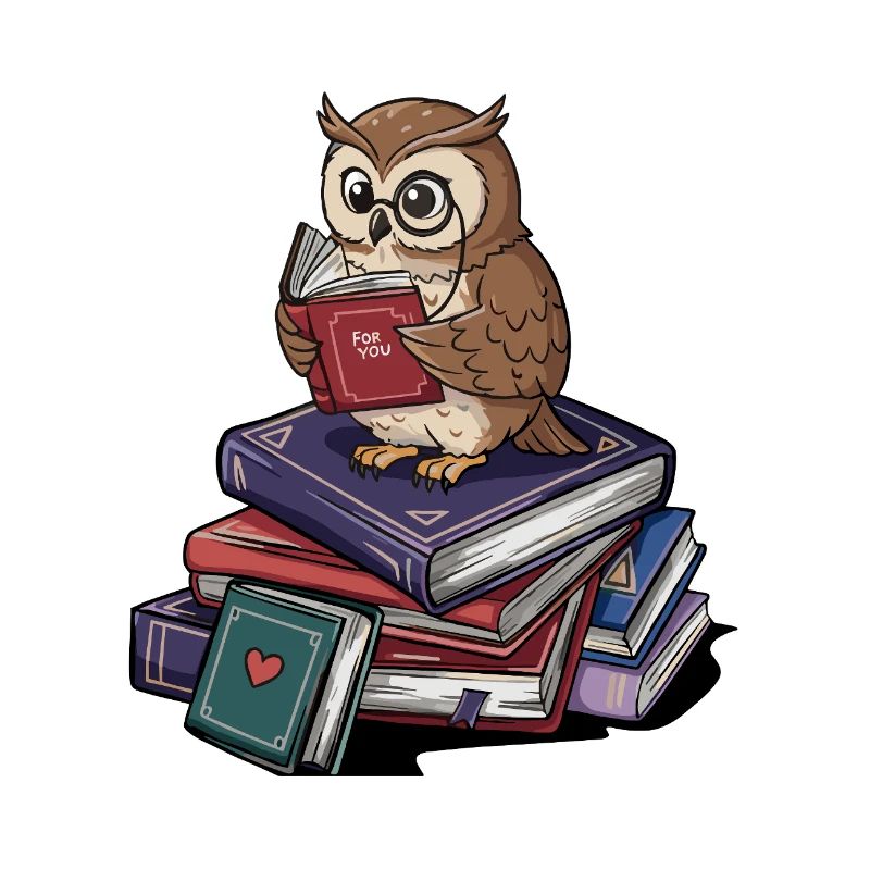 Bücherwurm-Eule-Vogel liest Bücher Kunst
