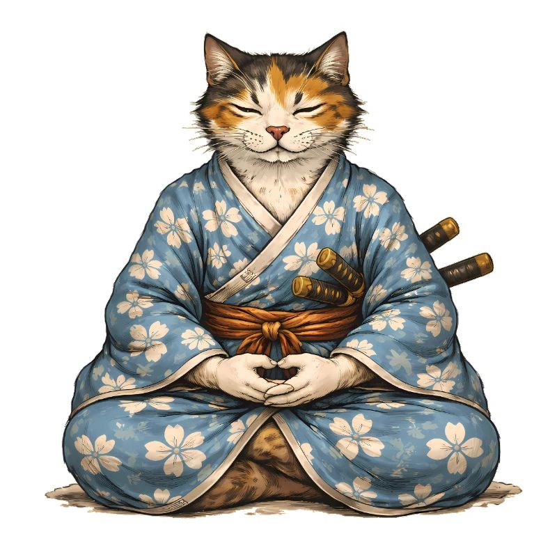 Zen Samurai Cat Meditation Kimono
