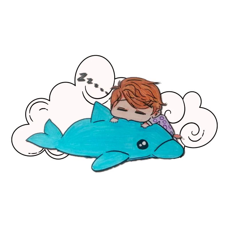 Schlafendes Kind auf blauem Delfin 