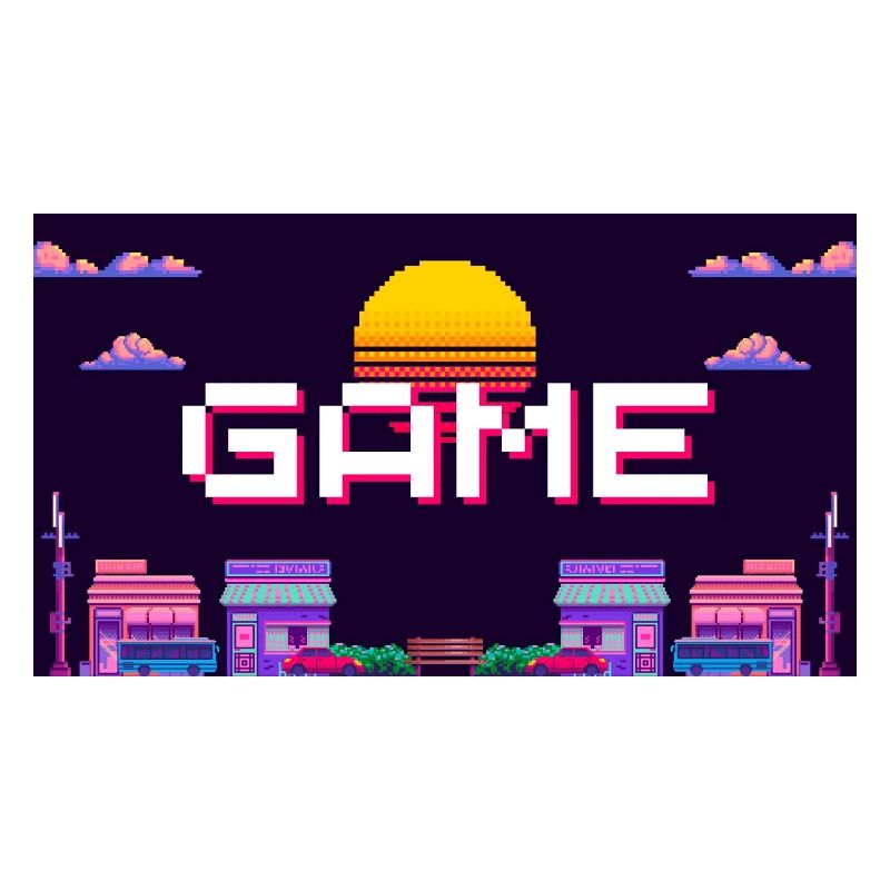 Retro Pixel Game Sunset Design