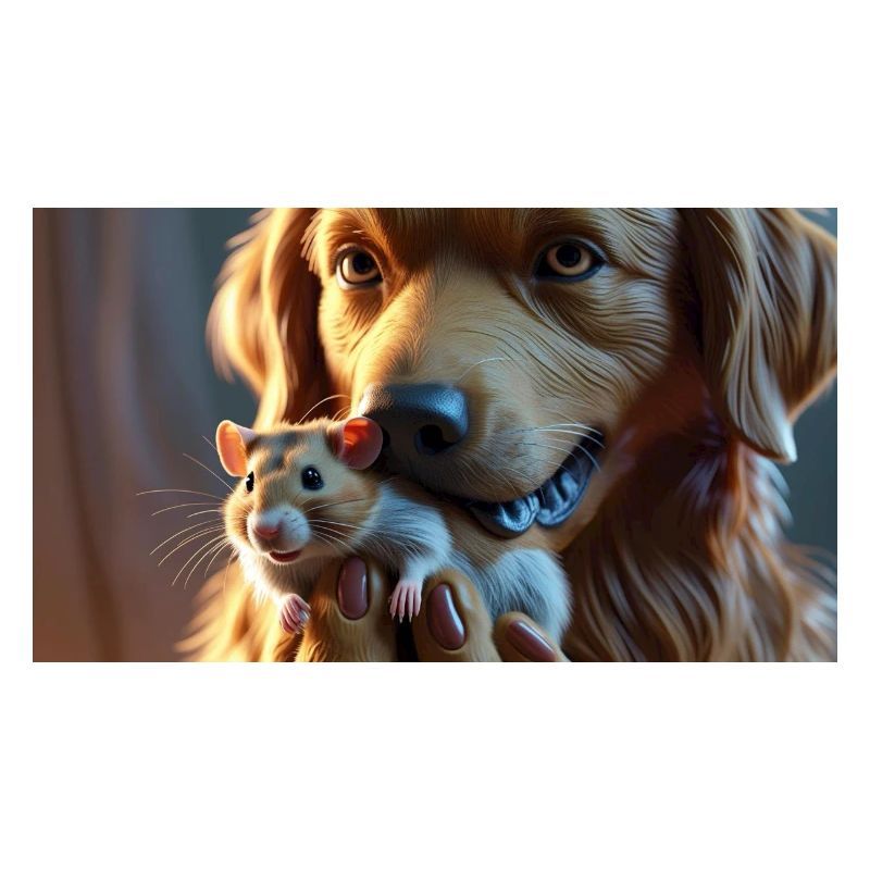 Entspannter Hund mit Hamster Freundschaft 