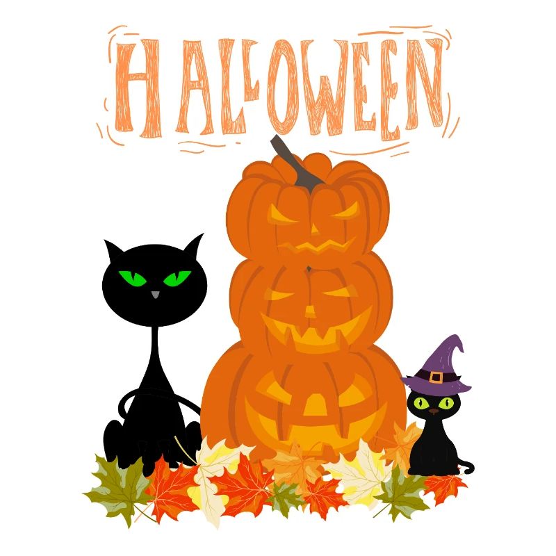 Halloween Stack Pumpkins Cat
