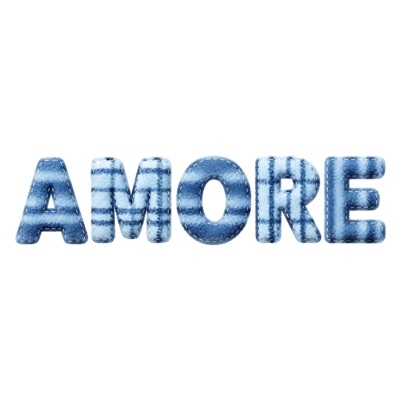 Tendance en patchwork de lettrage bleu glace Amore