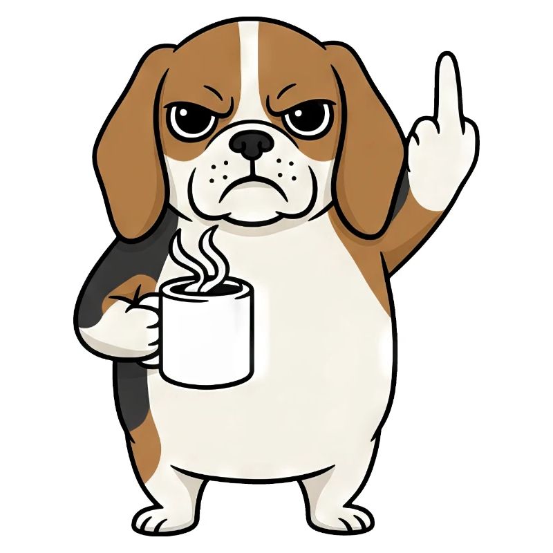 Sauerer Beagle mit Kaffee Cartoon Mittelfinger