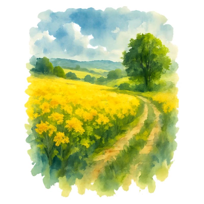 Spring-like landscape with rapeseed field