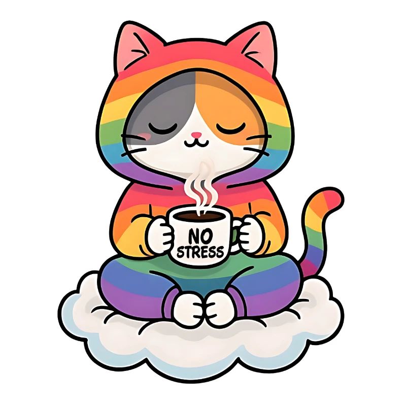 Regenbogenkatze auf einer Wolke