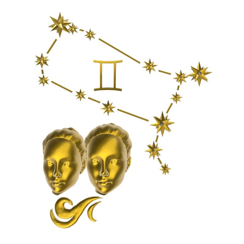 Sternzeichen Zwillinge 3D, gold