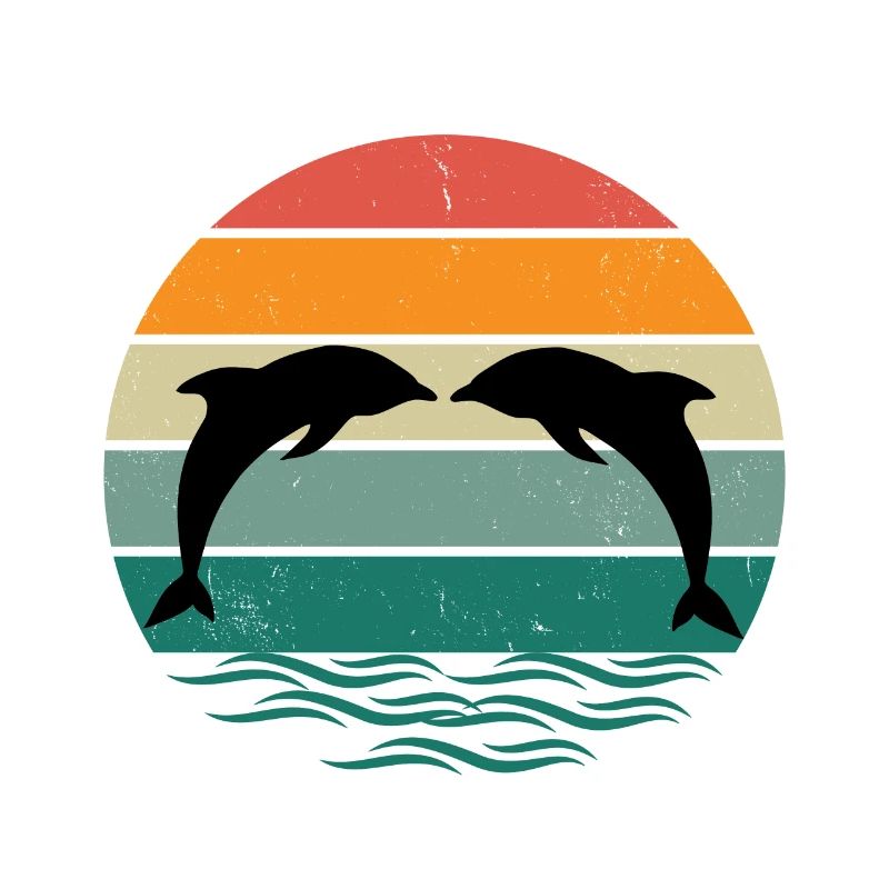 Silhouette dolphins - Retro Sunset Dolphin