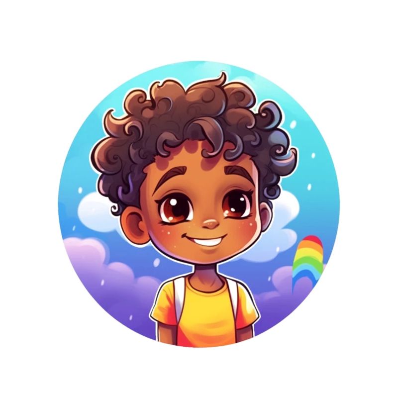 Lebensfroher Kindercharakter mit Regenbogen