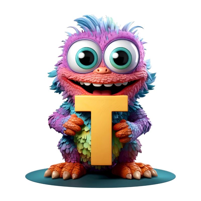 Buntes Monster mit Buchstabe T