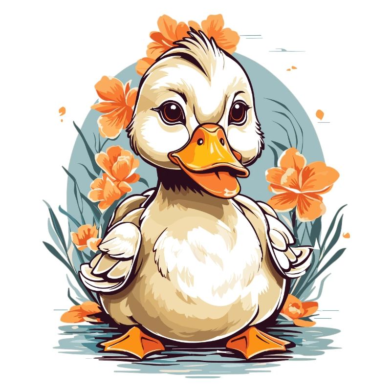 Canard mignon avec des fleurs
