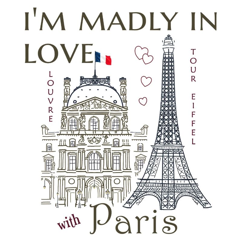 Paris, Louvre et la Tour Eiffel dessinés à la main
