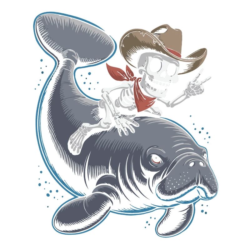 Skeleton cowboy riding manatee