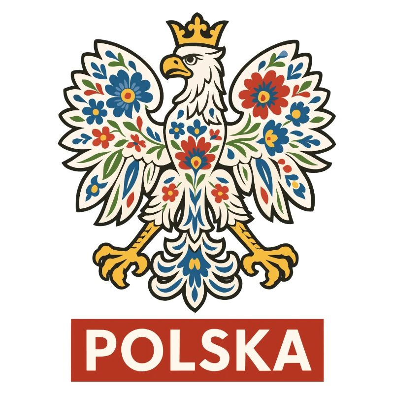 Polish White Eagle with Folk Floral Pattern