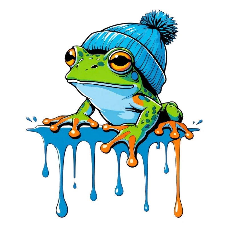 Frosch mit blauer Beanie