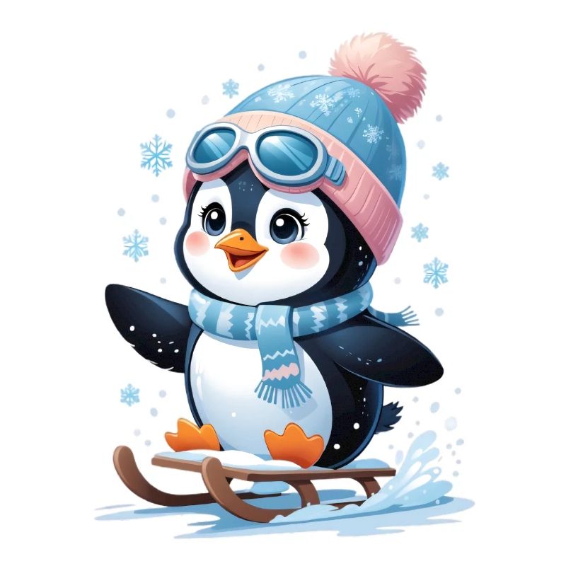 Winterpinguin auf dem Schlitten