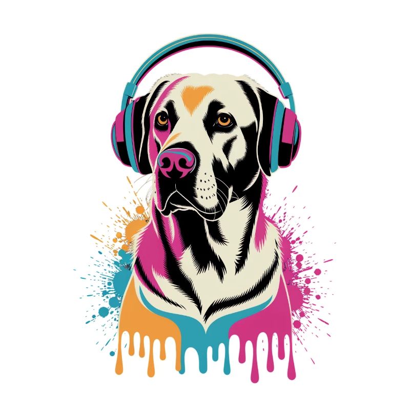 Labrador mit Kopfhörern