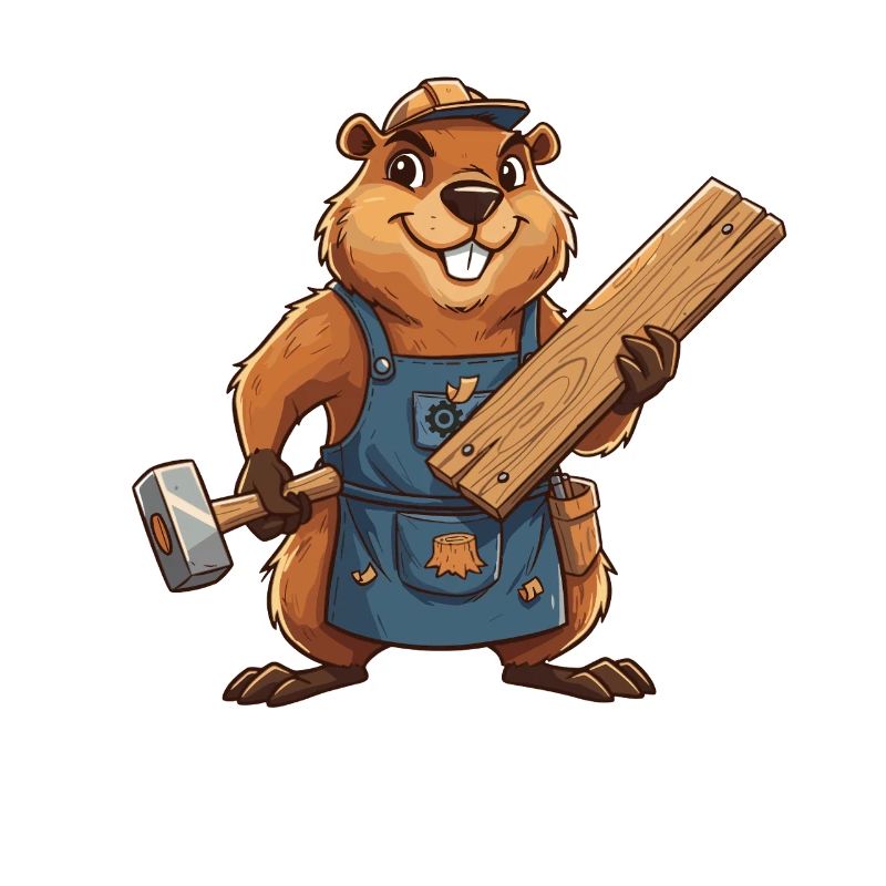 Biber Bauarbeiter mit Holzlatten