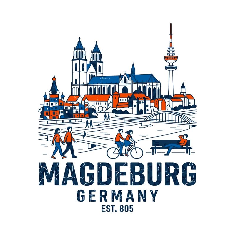 Magdeburg Germany Skyline And Elbe River