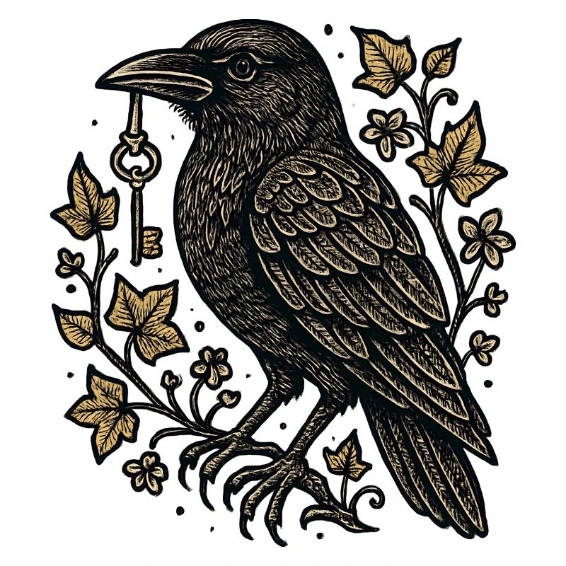 Corbeau avec une clé dans les tentacules