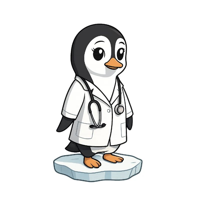 Pflege-Pinguin im Arztkittel