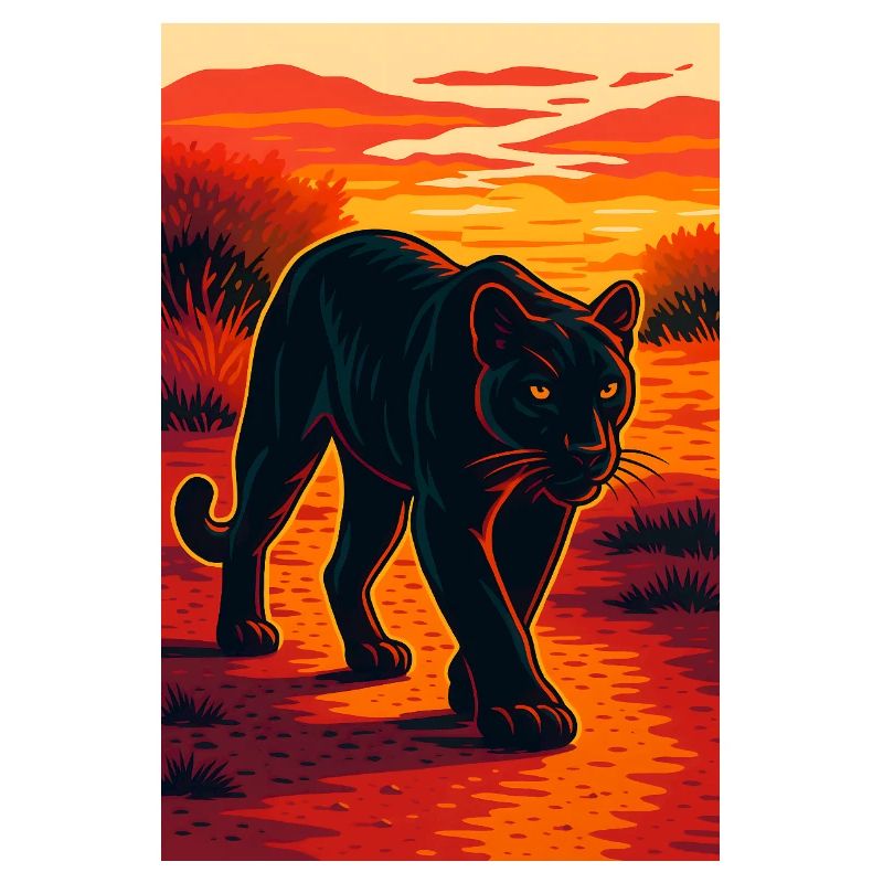 coucher de soleil noir jaguar panthère illustration
