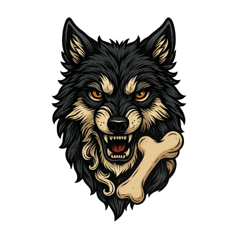 Wolfsangriff: Wolfskopf mit Knochen