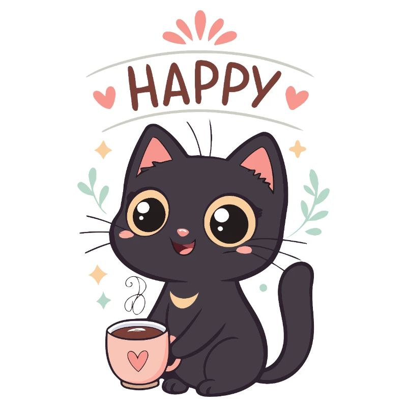 Schwarze Katze Glücklicher Kaffee