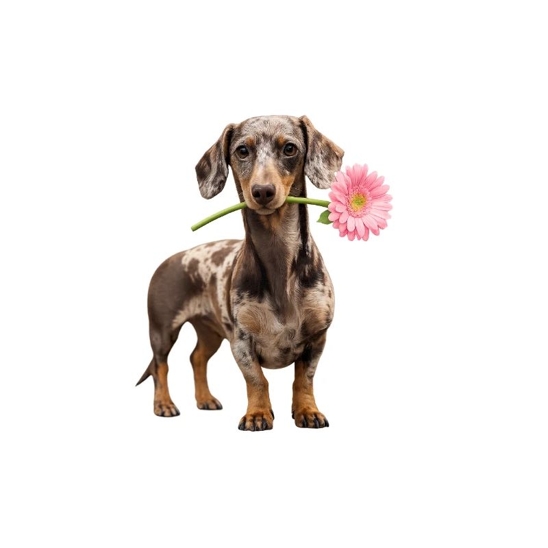 Dackel mit Blume – Blütenliebe