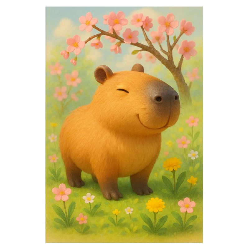 Fröhlicher Capybara im Frühlingsgarten