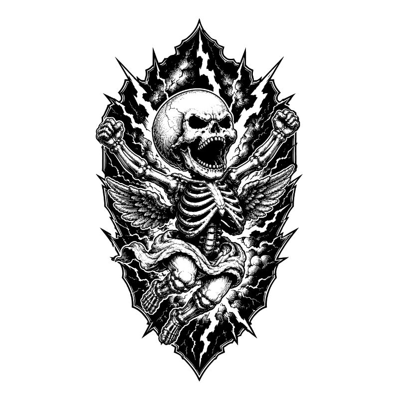 Skelett Engel mit Blitzen Gothic Motiv