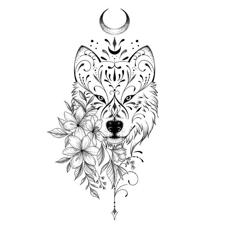 Wolf dekoratives florales Mandala