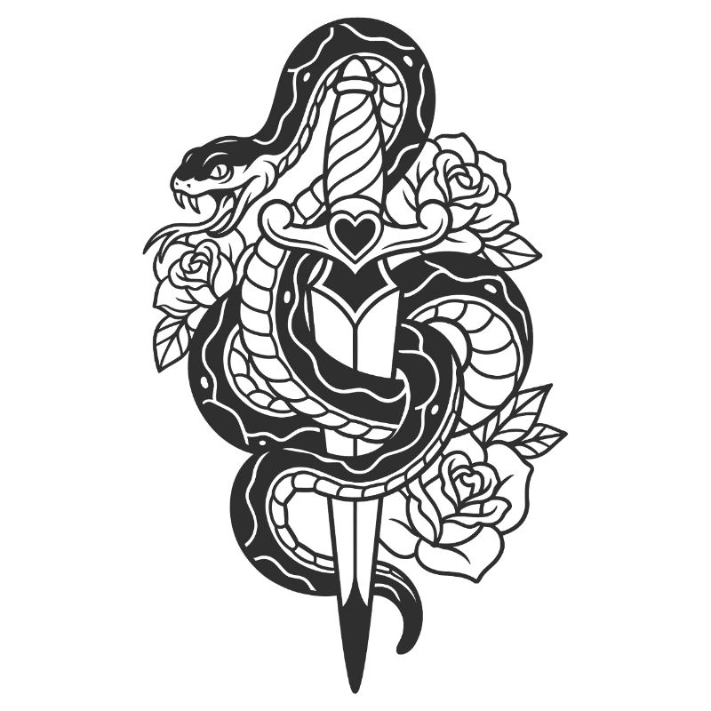 Schlange mit Rosen Tattoo-Design