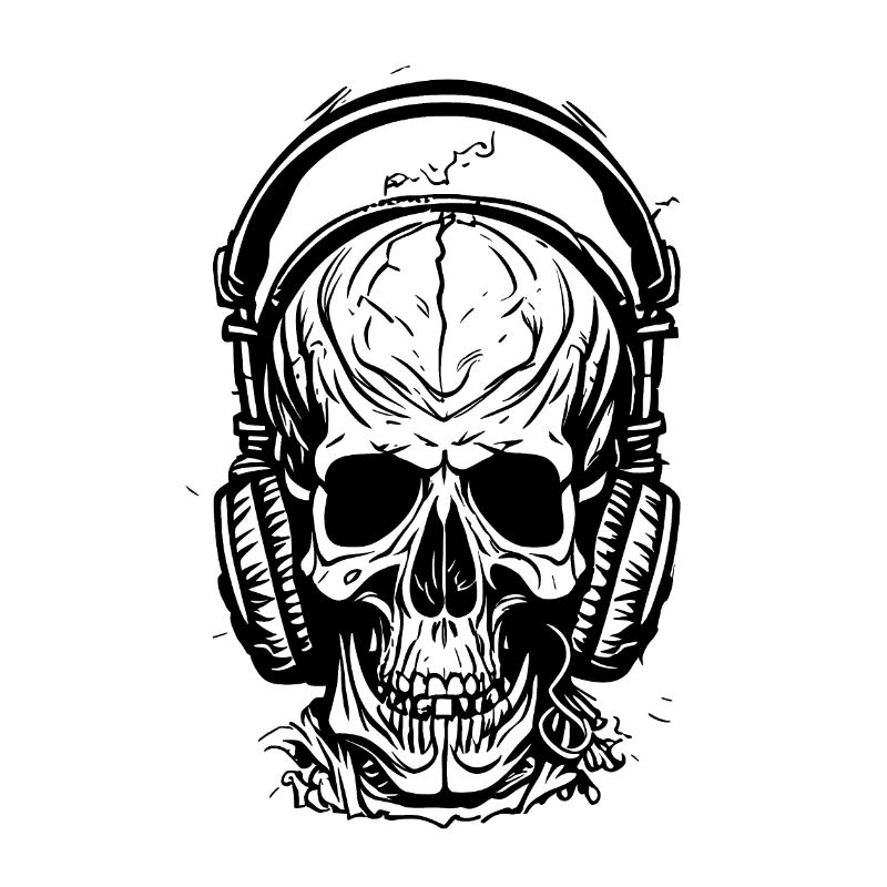 Totenkopf mit Kopfhörern